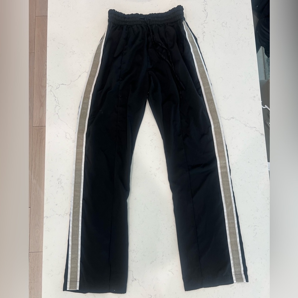 Abercrombie & Fitch - Black Satin Track Pant with Tan Stripe - Size Small